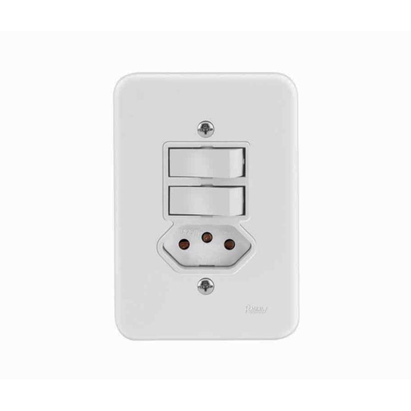 2 Teclas Simples + 1 Tomada 2P+T 10A C/ Placa - Pollar - Home & Living