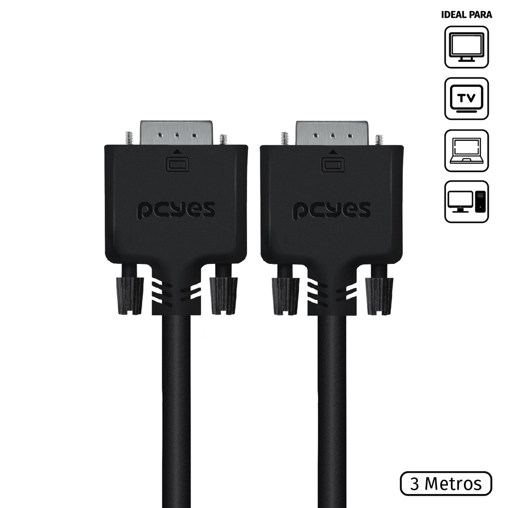 Cabo De Vídeo Vga 15 Pinos Macho Para Vga 15 Pinos Macho 28awg Puro Cobre 3 Metros - Pvm15-3
