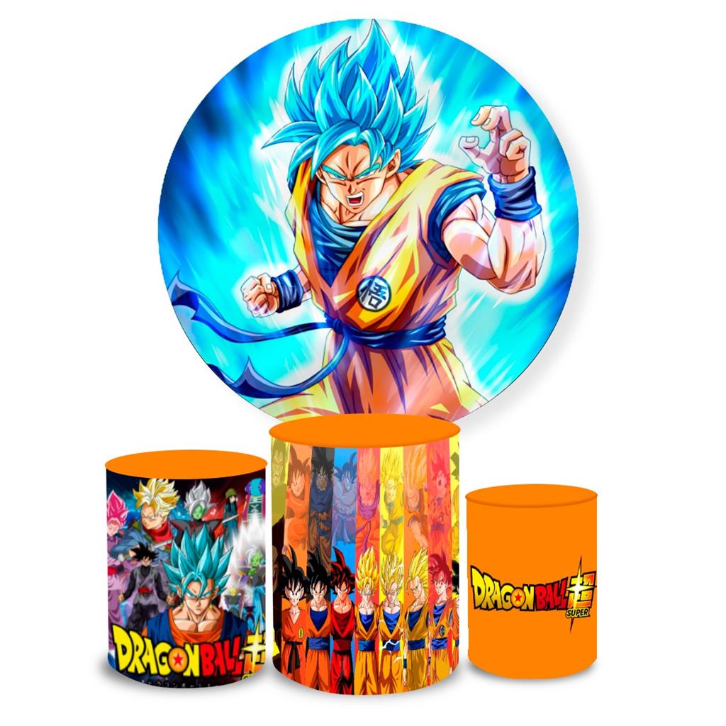 Kit Painel Redondo + Capa Cilindro Anime Goku Infantil