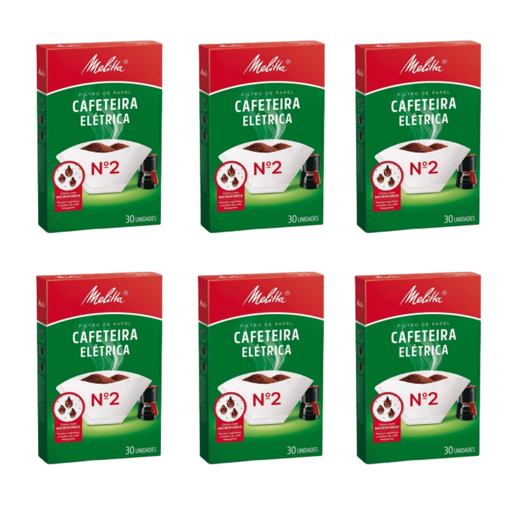 Filtro Papel Melitta para Cafeteira Elétrica N°2 180Un 6Cx