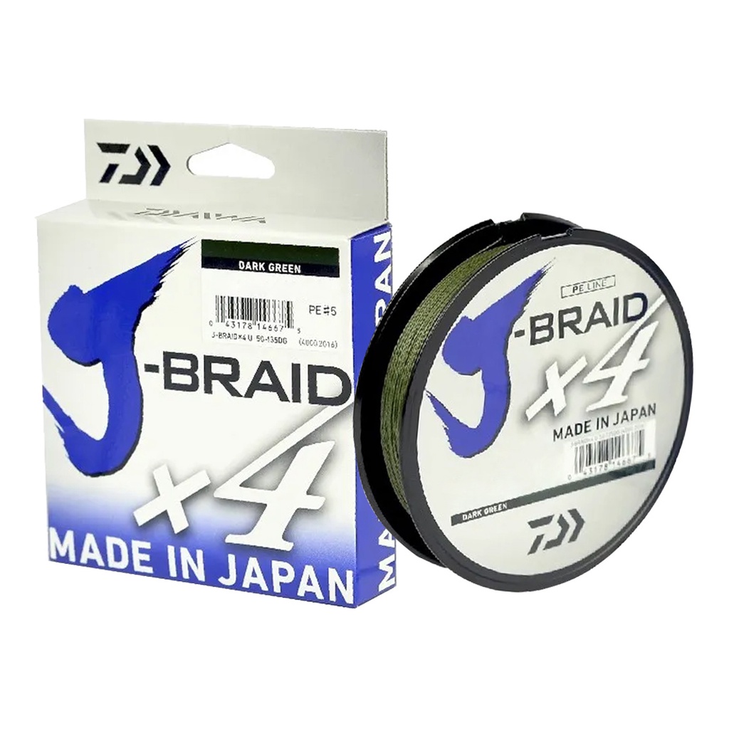 Linha Pesca Multifilamento Daiwa J-Braid X4 Fios 270m 0.29mm 40 Lbs Verde