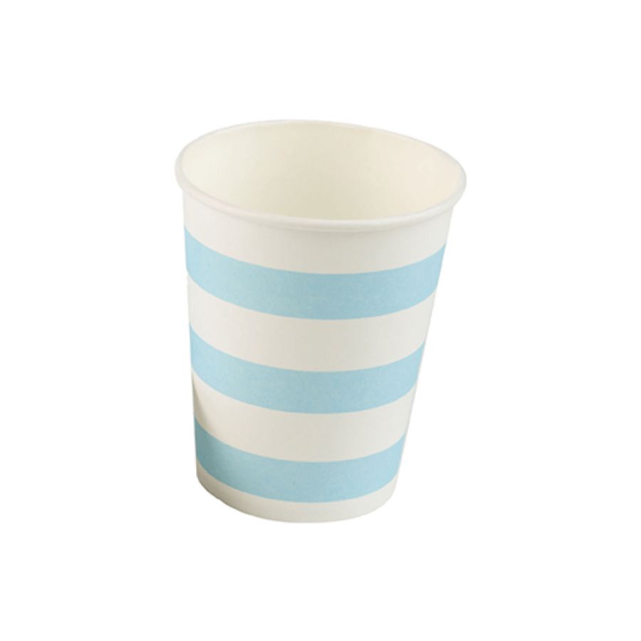 Copo de Papel Listrado Biodegradável - Azul Bebe - 10 un - 270 ml - Silver Festas - Rizzo Distribuidora