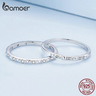 Bamoer Prata 925 Fato De Moda Com Anel Simples Para Casal Homens E Estudante BSR356