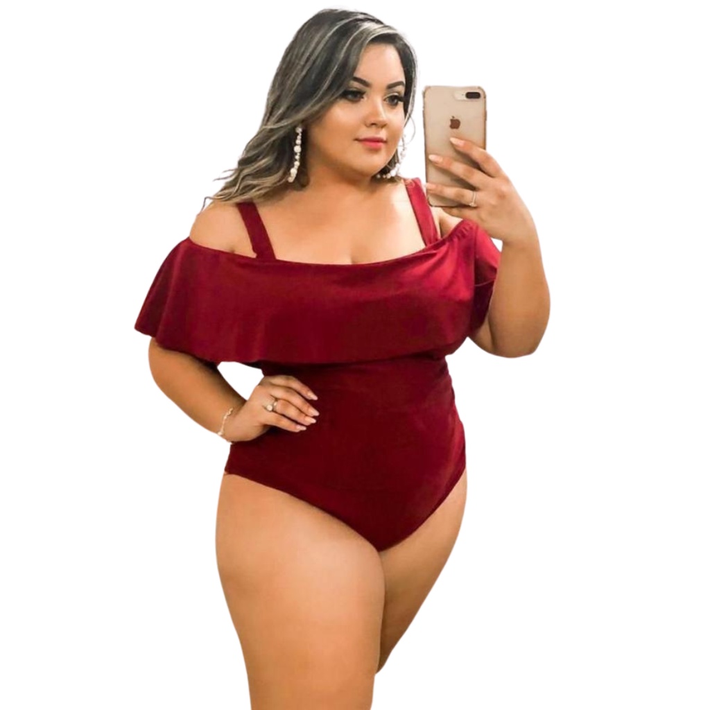 Body Plus Size Babado Blusinha De Mulher Blusa Feminina Praia Piscina Maiô veste 48-50 em Oferta na Shopee