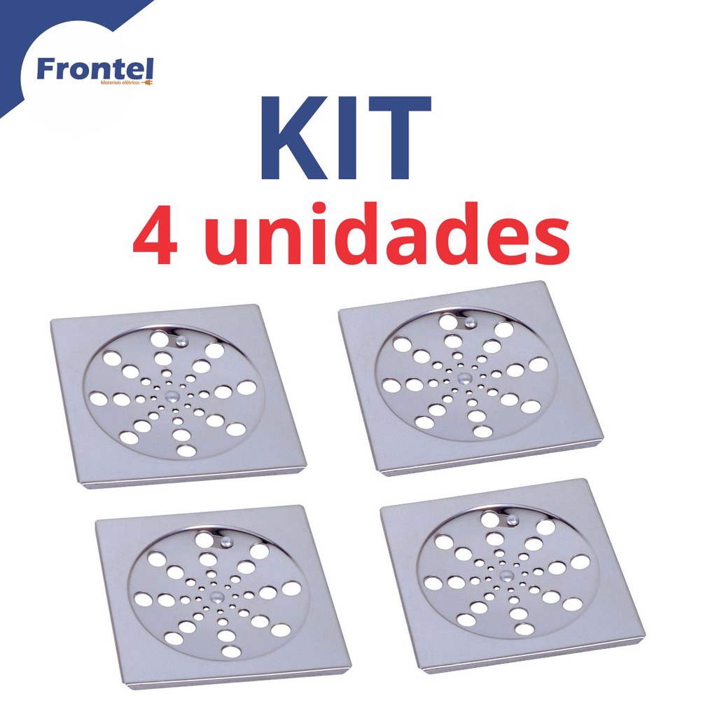 Kit 4 Ralo Tampa Grelha Aço Inox Quadrado Abre e Fecha Rotativo 10 cm 100 mm  banheiro quintal brilhante Quadrada