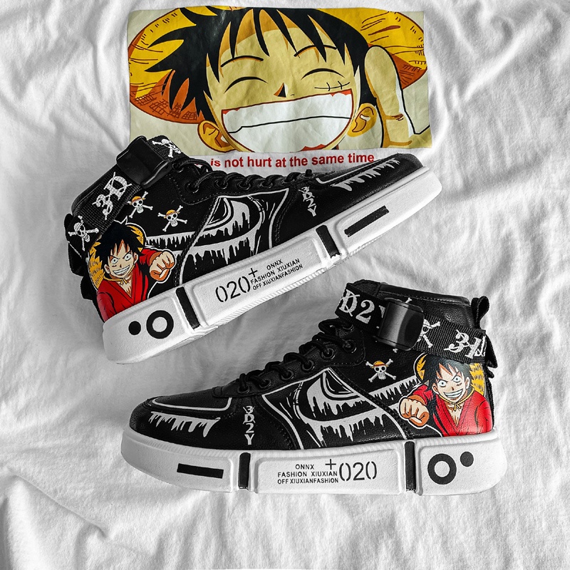 Tênis De Moda Para Meninos Anime One Piece Luffy Cano Alto Novo Design Sapatos .
