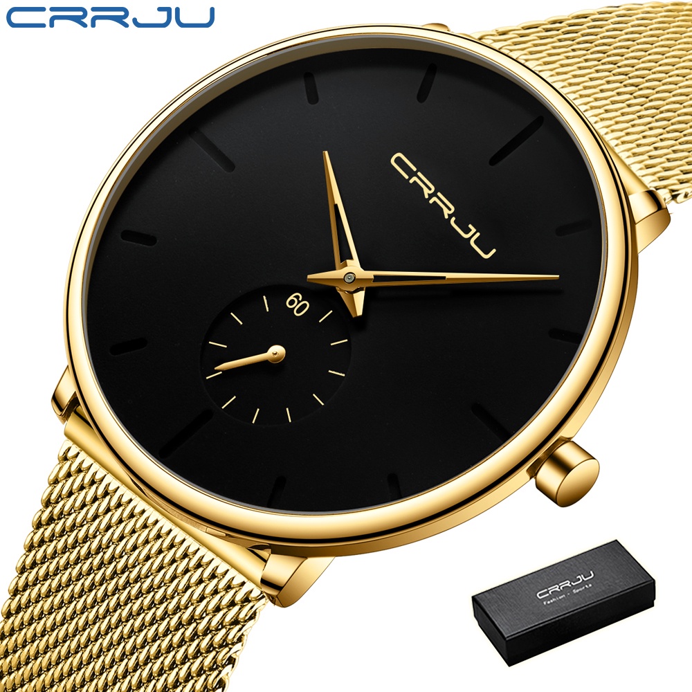 Relógio Masculino CRRJU Marca Original Ultra Fina Esportiva Moda Negócios Simulação Quartzo Aço Inoxidável Impermeável 2150 - Watches