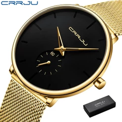 Relógio Masculino CRRJU Marca Original Ultra Fina Esportiva Moda Negócios Simulação Quartzo Aço Inoxidável Impermeável 2150