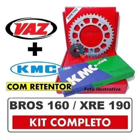 Kit Corrente+coroa+pinhão Bros 160 Xre 190 Vaz+kmc C/retento