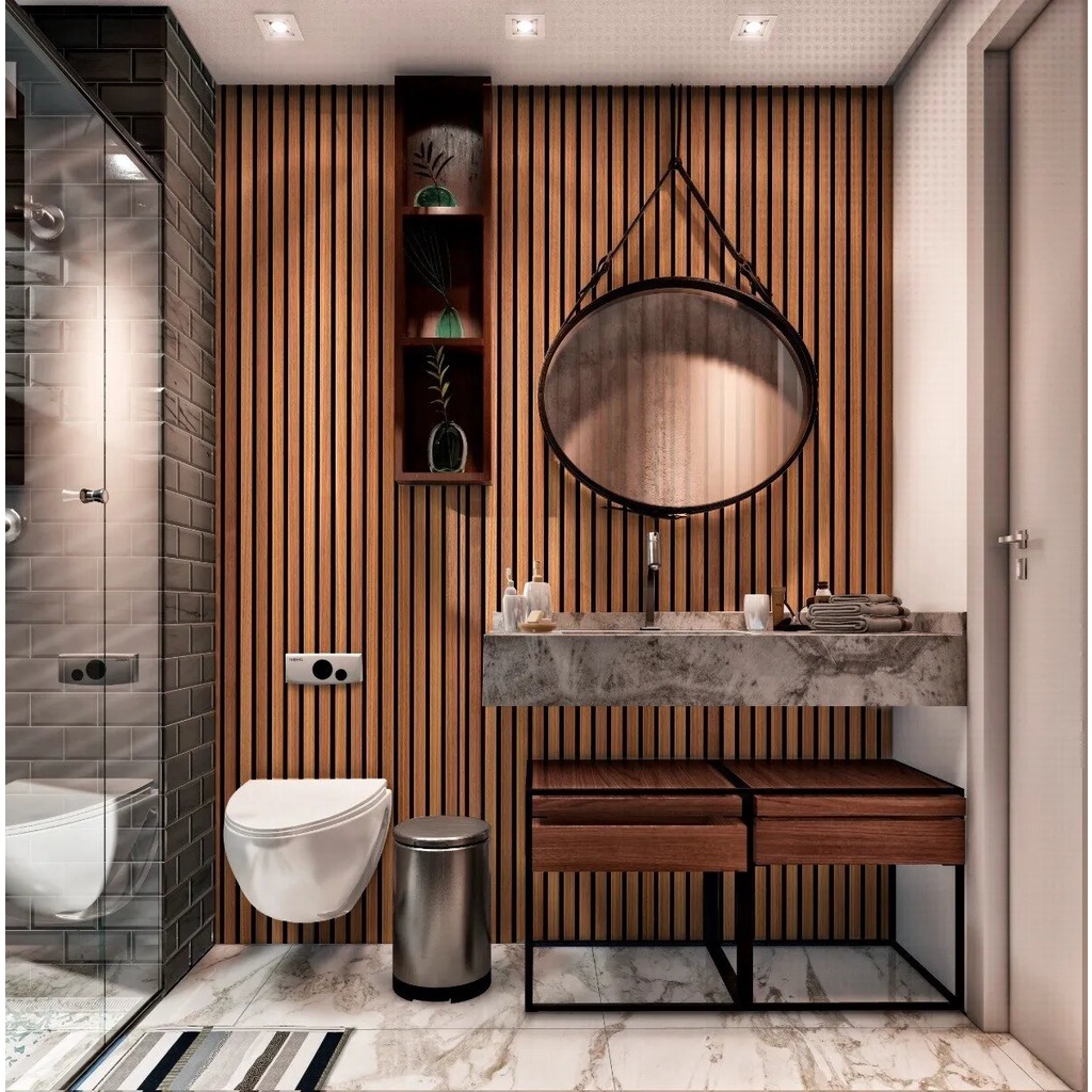 Papel De Parede Ripado Madeira Marrom Efeito 3D Adesivo Ripado Moderno Adesivo Lavável - Pro Decor
