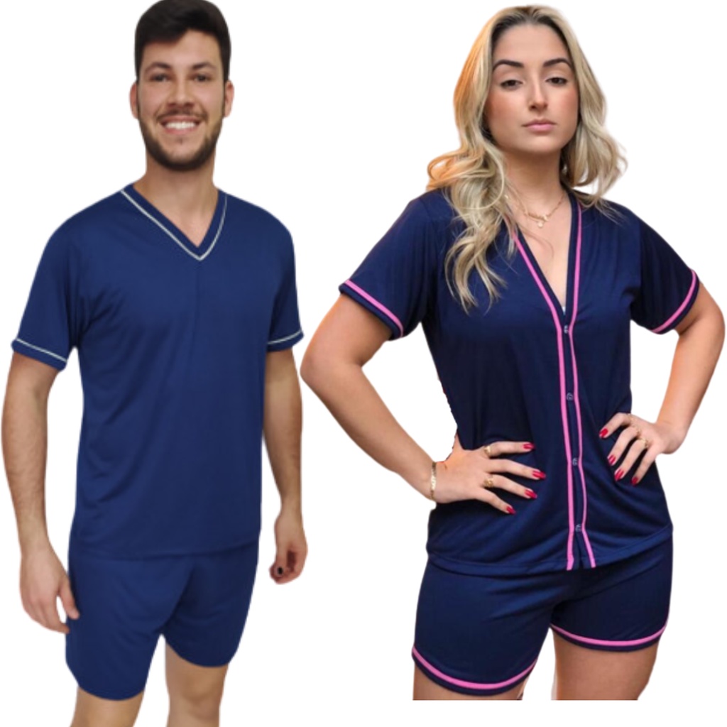 Kit Pijama Casal Malha Adulto Curto Verão Americano Mozão AZ em Oferta na Shopee
