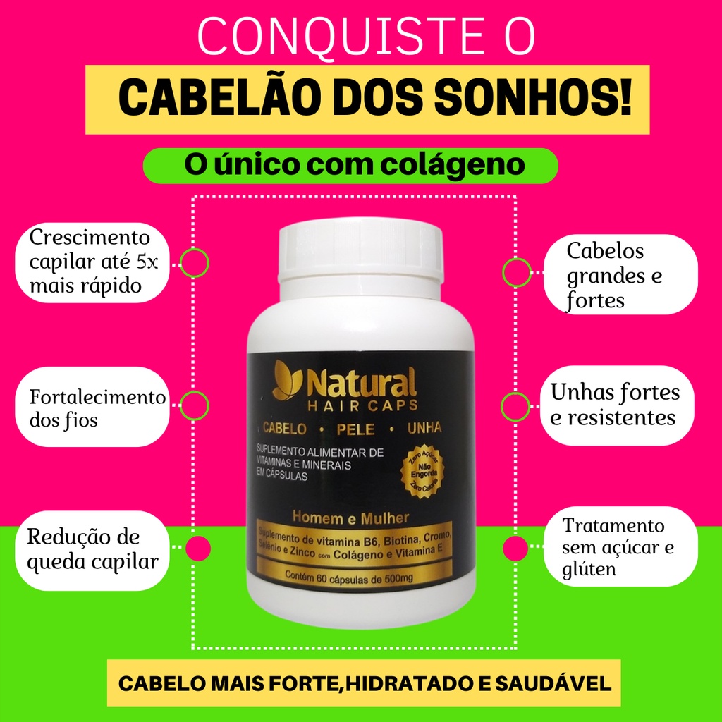 Vitamina para Cabelo, Pele e Unha crescimento capilar e combate a queda ...
