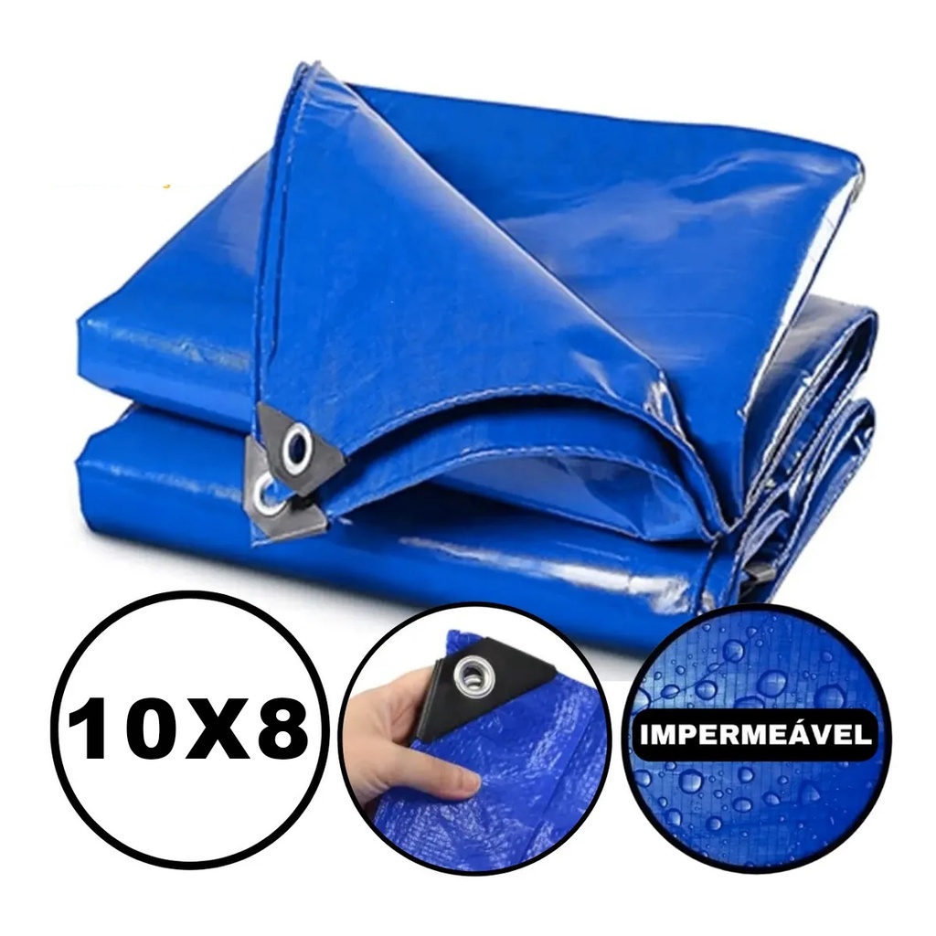 Lona Plastica Cobertura Impermeavel Azul 10x8 reforcada anti uv