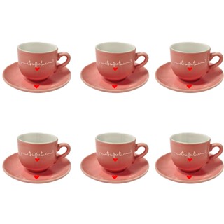 Jogo De Xicaras E Pires Rosa P/ Café Vidro 90ml 6 Pcs