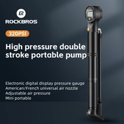 ROCKBROS Bomba De Bicicleta 320PSI Barômetro De Alta Pressão Inflador De Ar De Duas Tempos Mini Alumínio De Liga Presta Schrader Válvula