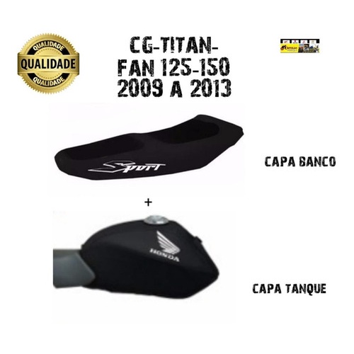 Capa Banco Sport Pret + Capa Tanque Cg-titan-fan 125-150