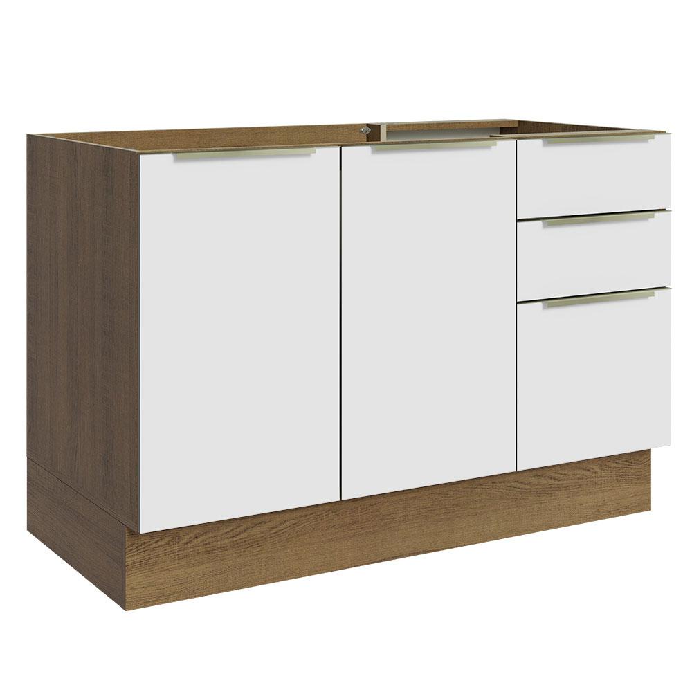 Balcão Gabinete de Pia Madesa Lux 120 cm 2 Portas 3 Gavetas (Sem Tampo) - Rustic/Branco Veludo em Oferta na Shopee