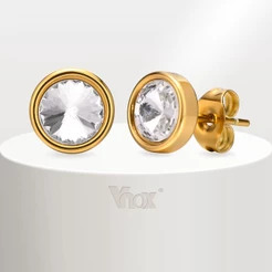 Vnox Brinco De Tarraxa Em Zircônica Cúbica A Ouro Para Mulheres Homens , Furado Hipoalergênico Par De Um