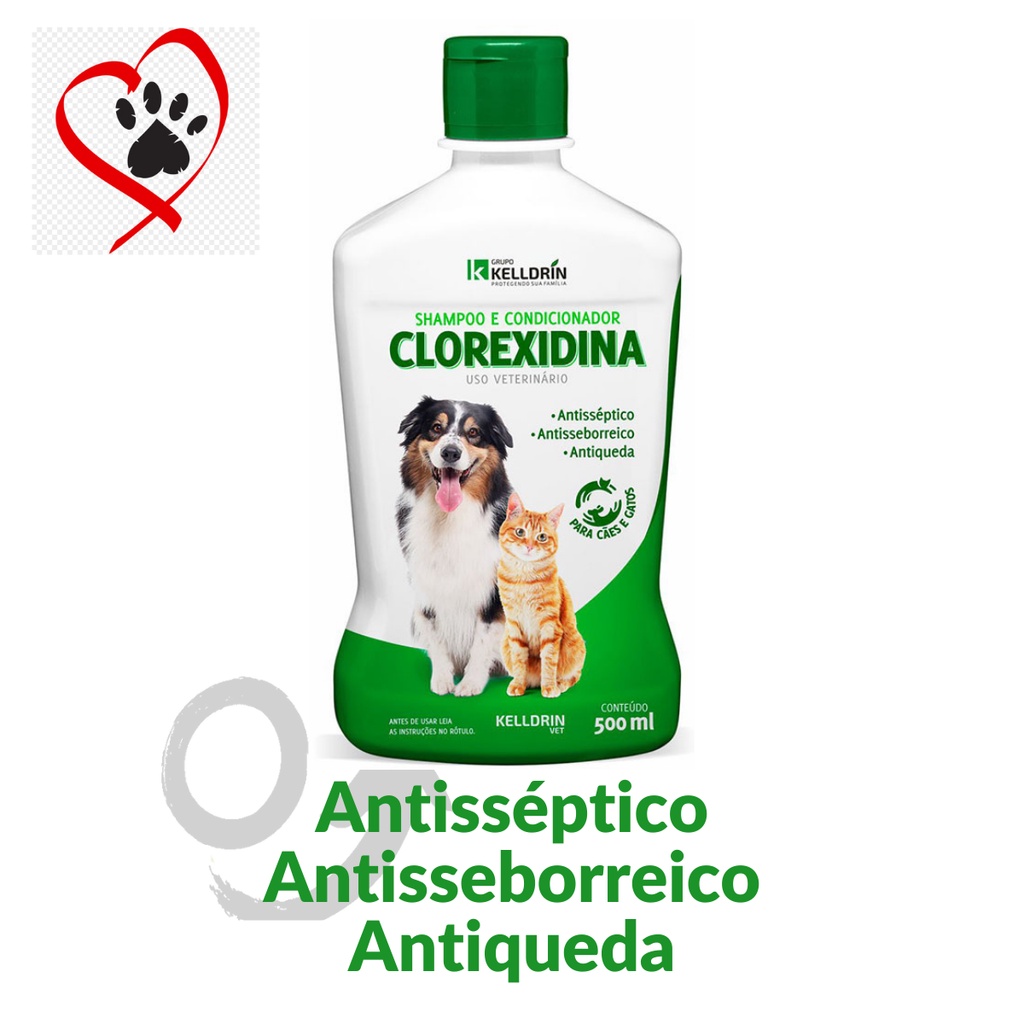 SHAMPOO E CONDICIONADOR PET PARA CACHORROS GATO 5 EM 1 CLOREXIDINA ANTI SEBORREIA QUEDA DE PELOSKELLDRIN 500ML