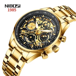 Relógio de Pulso NIBOSI / Relógio de Quartzo de Marca de Luxo em Aço Inoxidável com Cronógrafo Masculino Fashion