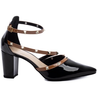 Sapato Scarpin Pirâmides Verniz Preto Salto Bloco Grosso 8 Cm Numeração 40/44 em Oferta na Shopee