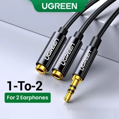 Cabo De Áudio Divisor De Fone De Ouvido Ugreen Adaptador Aux De 3,5 Mm Macho Para 2 Fêmeas iPad Samsung MP3 Player