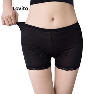 Lovito Casual Plain Contraste De Renda De Rendas De Segurança Feminina L38ED037 (Amasco / Branco / Preto)