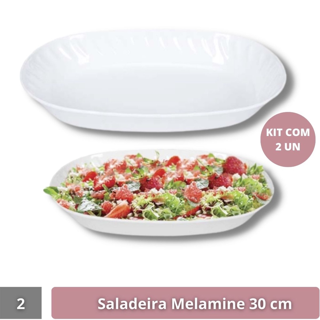 2 Saladeiras Tigelas Travessas Oval Melamine Branca 30 Cm em Oferta na Shopee