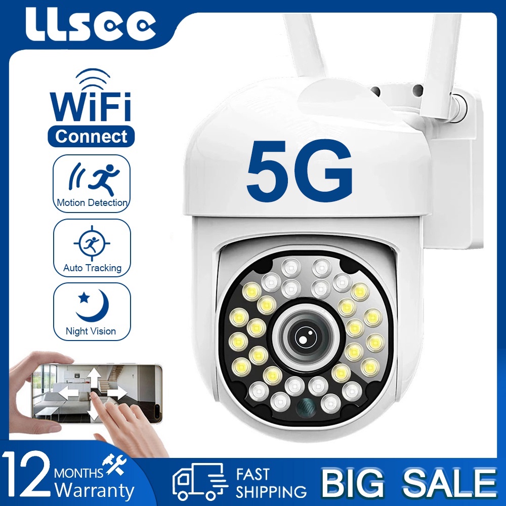 LLSEE HD 5MP Câmera De Segurança Sem Fio 5G WIFI Visão Noturna Ao Ar Livre IP CCTV Vigilância Pessoas Monitorando Alarme Inteligente