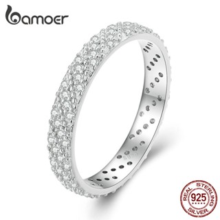 Bamoer Silver 925 Zircon Wide Ring Jóias De Moda De Duas Larguras Para Casais E Estudantes