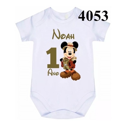 Body Bebê Personalizado Mickey Safari Com Nome E Mês C- 4053 em Oferta na Shopee