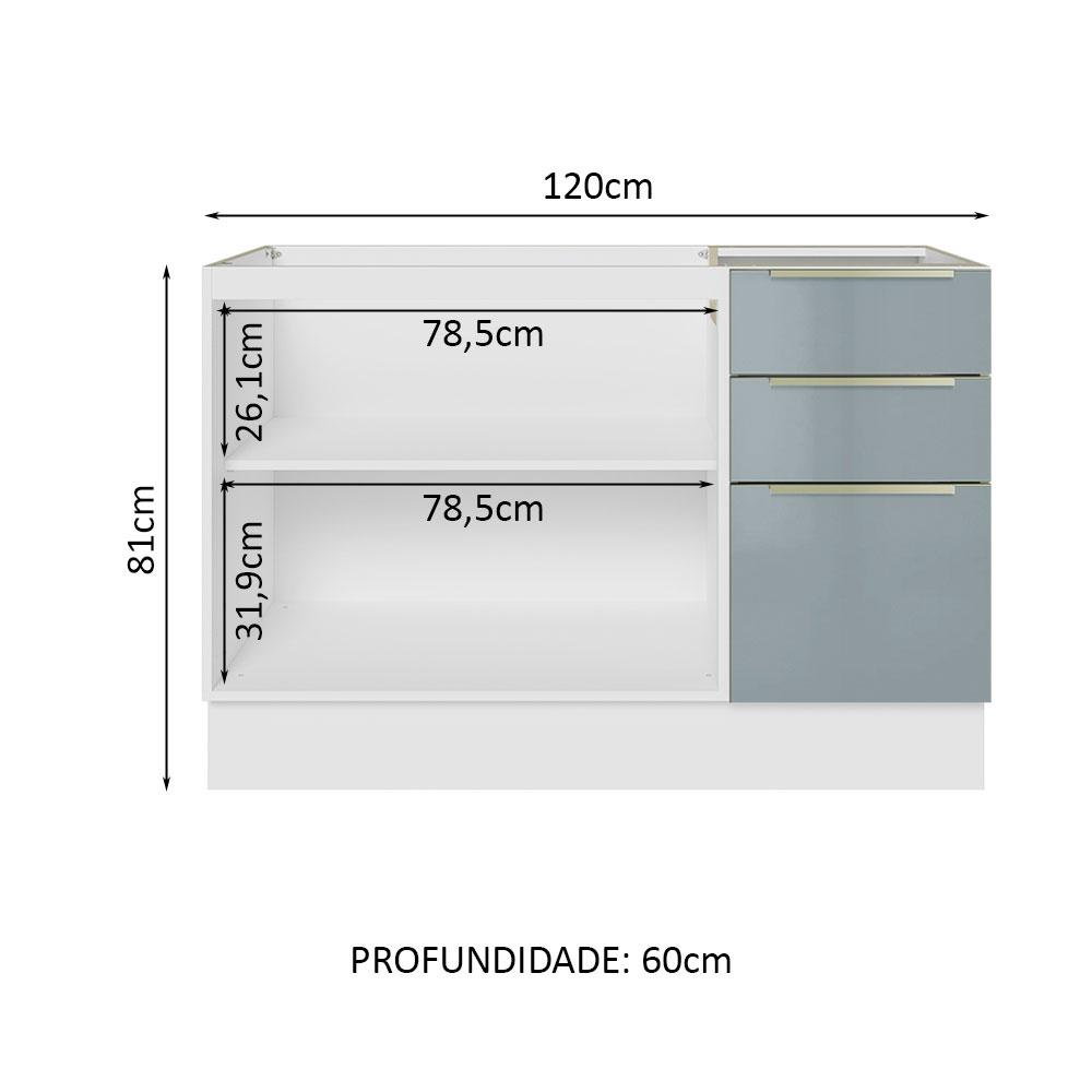 Detalhes do Balcão Gabinete de Pia Madesa Lux 120 cm 2 Portas 3 Gavetas - Branco/Cinza