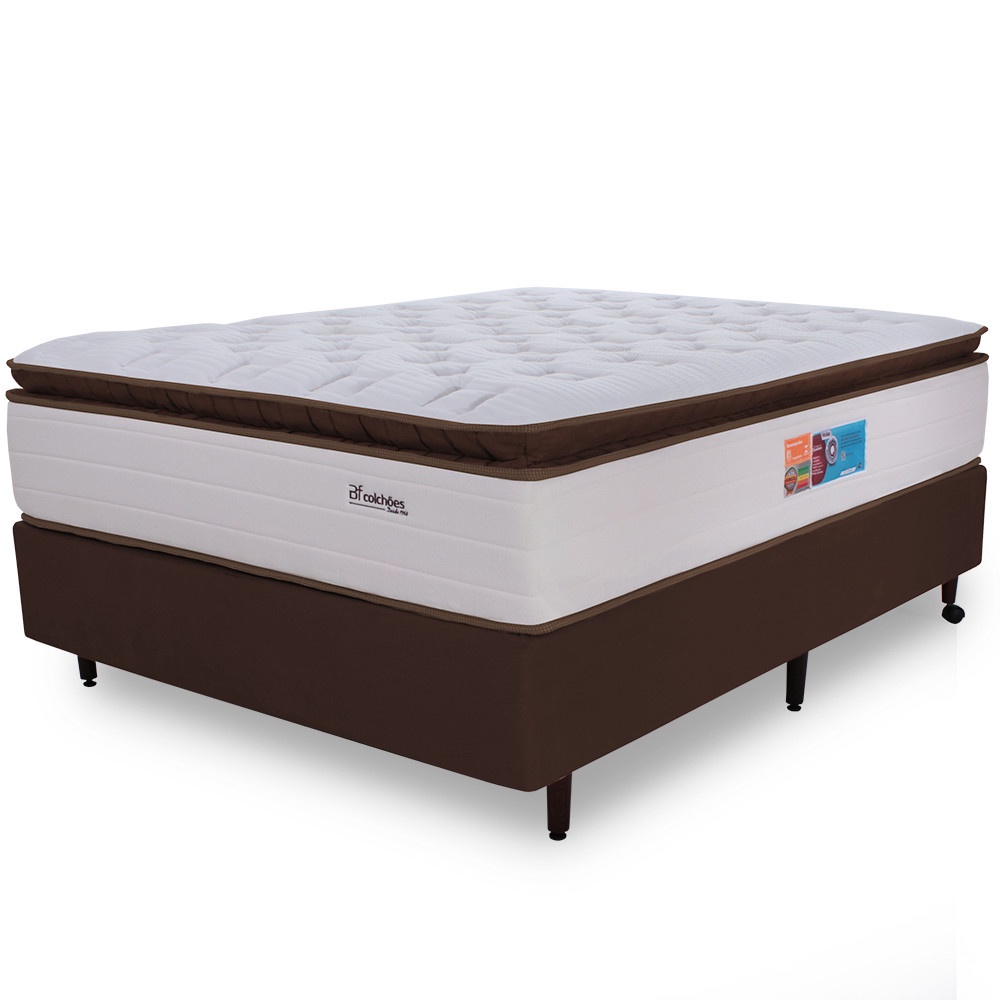 Cama Box Colchão Queen Sensation Premium Mola Ensacada com pillow Top Macio de Espuma HiperSoft + Viscoelástico BF Colchões