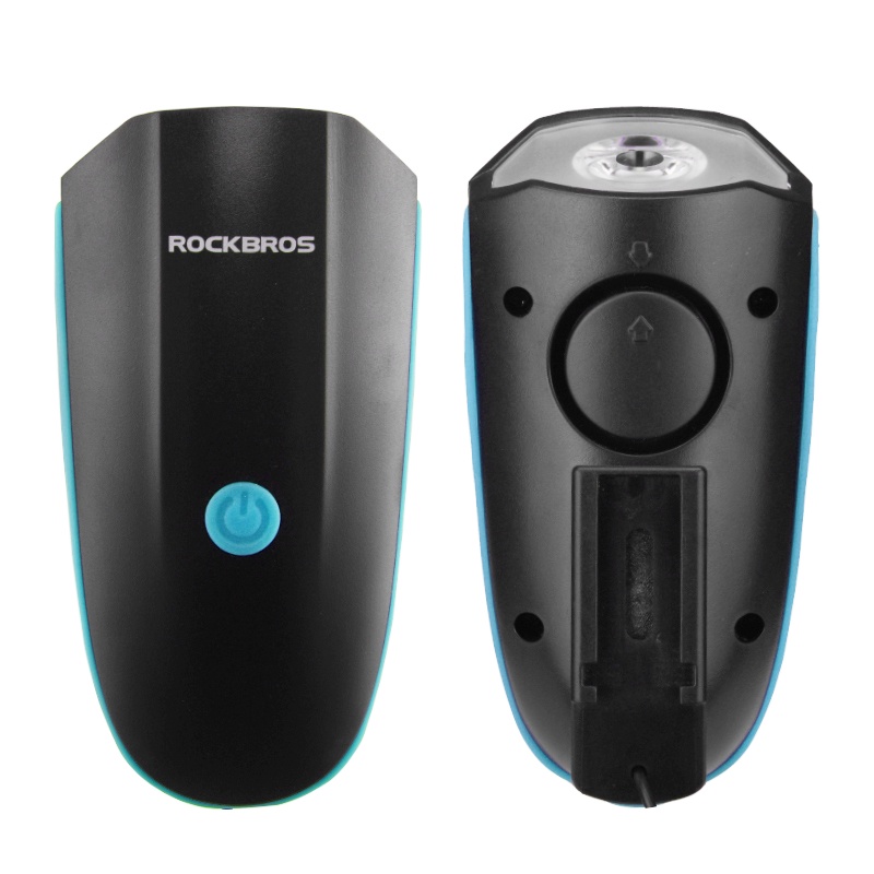 Farol Lanterna de Bike + Buzina Rockbros 7588-BL (250 lumens) - Azul ou Vermelha Recarregável