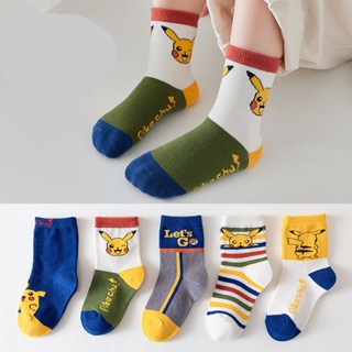 5 Conjuntos De Meias De Bebê Pokémon Pikachu Algodão Casual Para Bebês Recém-Nascidos Meninos E Meninas 1-3-5-8Y