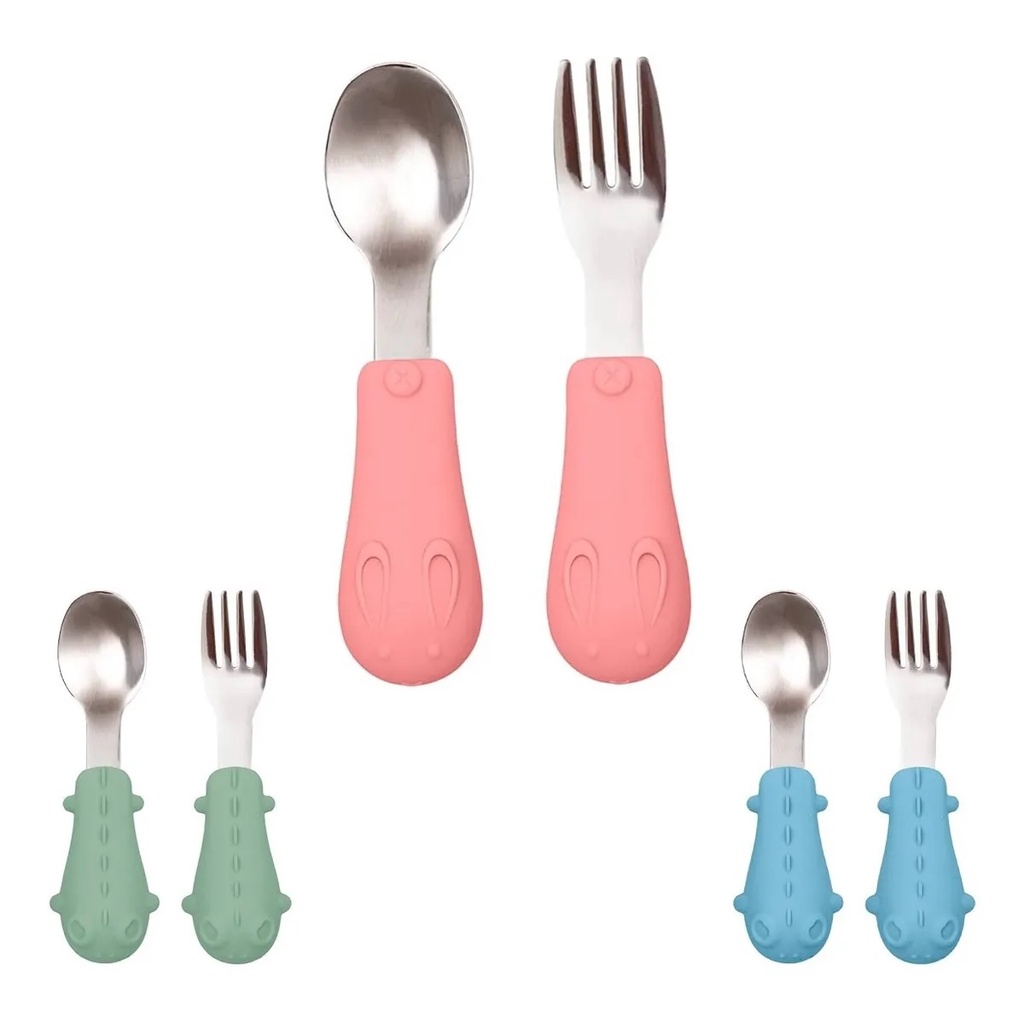 Kit Alimentação Talheres Infantil Cabo Em Silicone Bebê Buba em Oferta na Shopee