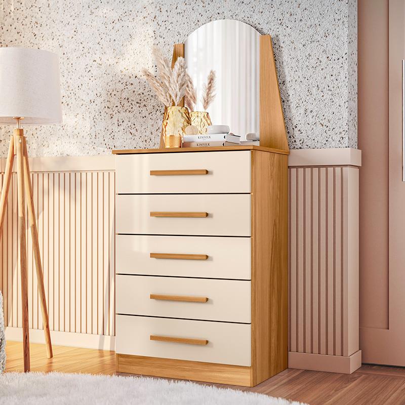 Cômoda Quarto Veneza com 5 Gavetas e Espelho em Oferta na Shopee