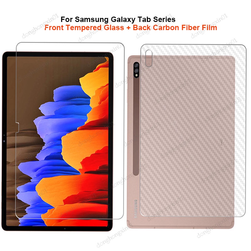 1 Conjunto (Filme De Fibra De Carbono + Vidro Temperado) Para Samsung Galaxy Tab S7 FE Plus S8 S6 Lite A7 A8 10.5 Protetor Dianteiro E Traseiro