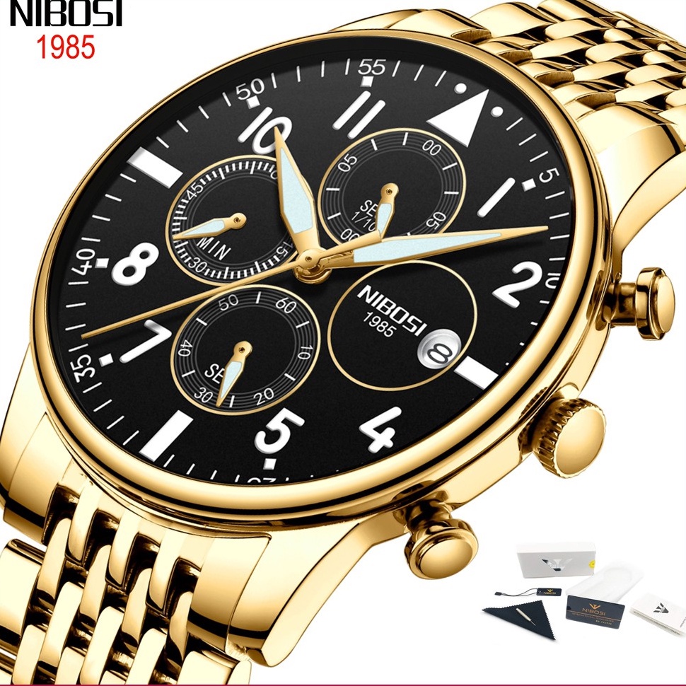 NIBOSI Men's Watches Military Luxury Watch Mens Quartz Stainless Clock Fashion Chronograph Watch Man Relogio Masculino em Oferta na Shopee