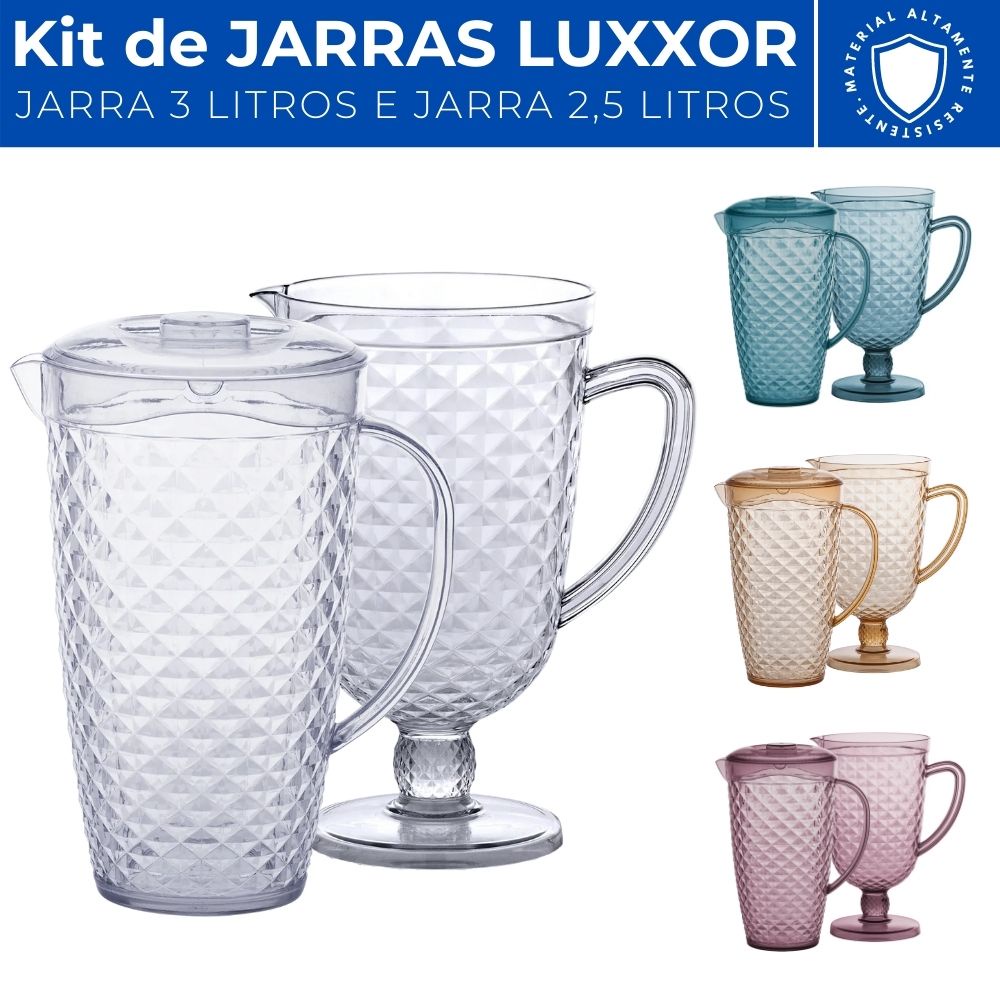 Kit Luxxor Jarra De Acrilico Com Tampa 3 Litros + Jarra 2,5 Litros De Acrilico