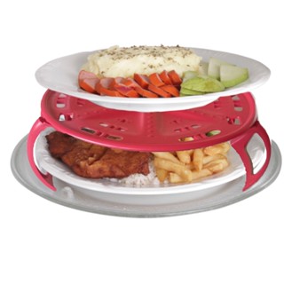 Bandeja Vermelha Suporte de Pratos 2 andares Micro-ondas BPA FREE