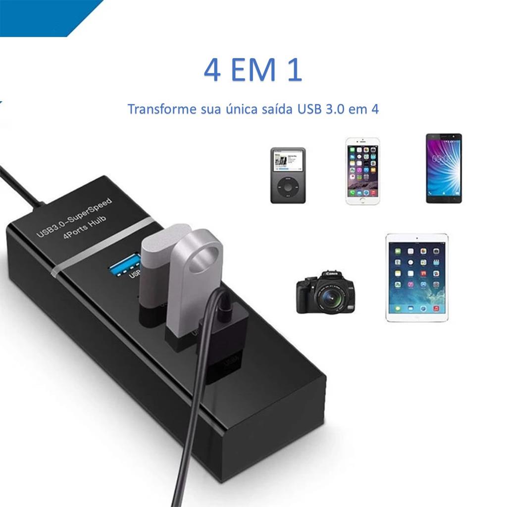 Hub Usb 3.0 4 Portas Expansor Rapido 5 Gbps Alta Velocidade