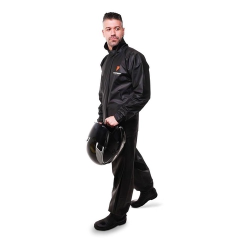 Capa Roupa Chuva Pvc Preta Moto Motoqueiro Com Gola
