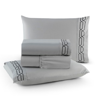 Jogo de Lençol Solteiro Casal Queen King 4 e 3 Peças Bordado Percal 300 Fios Paris em Oferta na Shopee