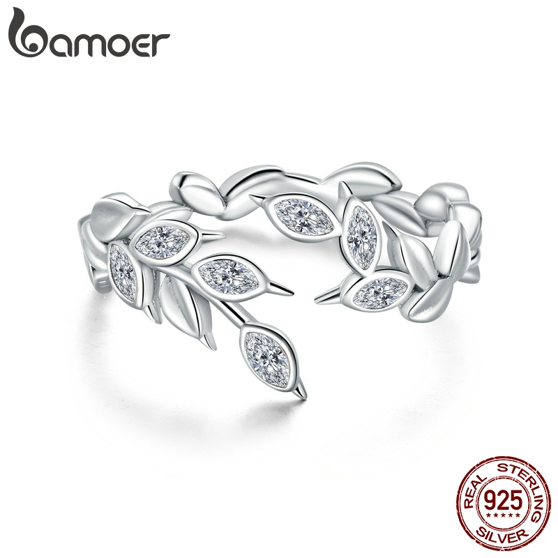 Bamoer Anel Aberto Ajustável 925 Versão De Trigo Prata Para Jóias Delicadas SCR883 - Fashion Accessories