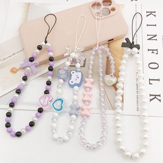 Para Presente Miçanga Urso Coração Amor Pulseira Chavechain Fone De Ouvido Corrente Arco Pingente Anti-Perda Cordão Alça Celular Acessórios