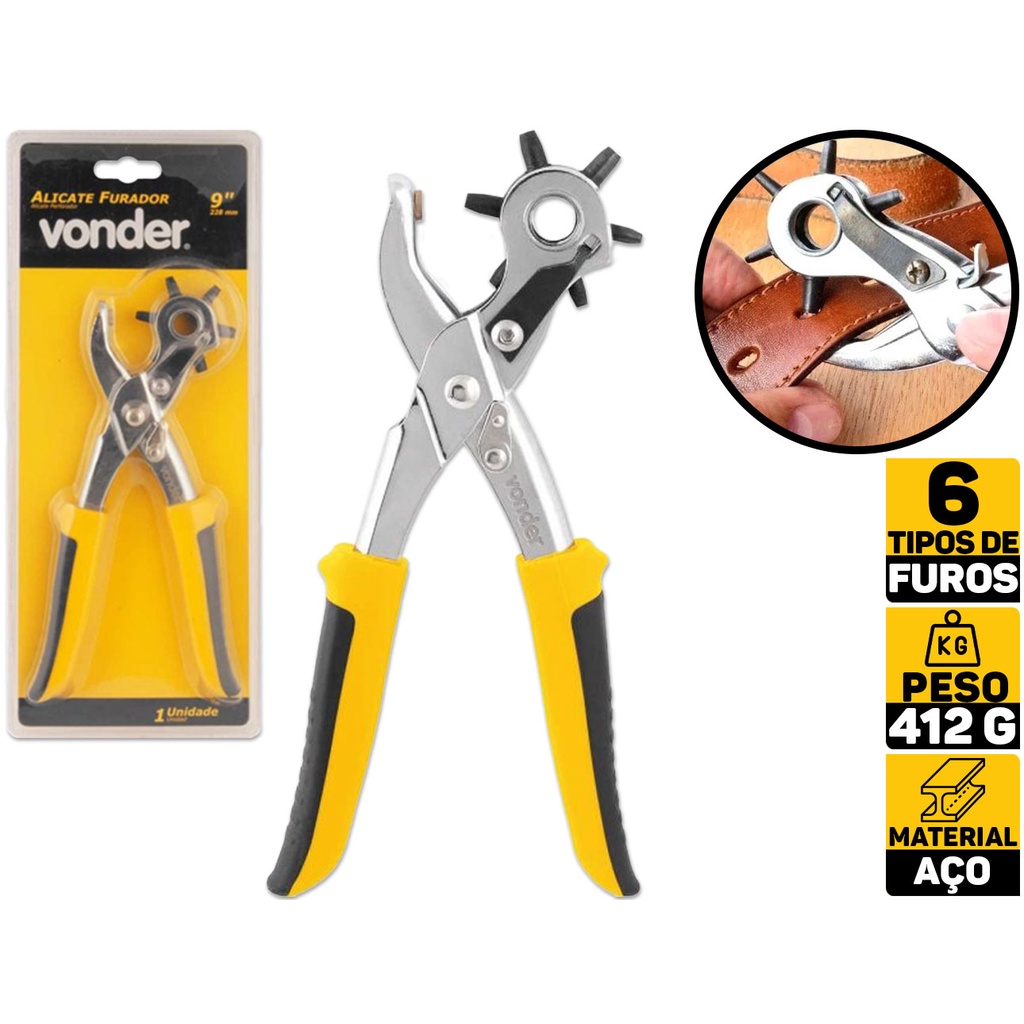 Alicate Vazador Furador Chinelo Couro Cinto 6 Furos Vonder 3662900000