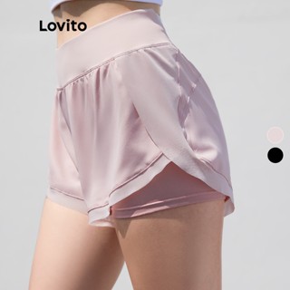 Lovito Shorts Brasil Copa 2022 Esportivos Soltos De Secagem Rápida Cintura Média 2 em 1 L04004 (Rosa/Preto)