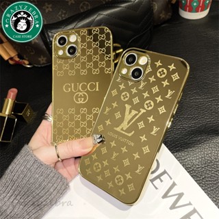 Para IPhone 14 Plus 13 12 11 Pro Max XS XR X 8 7 Estoque Pronto Luxuoso LOGO Com Revestimento Dourado Capa De Silicone Flexível Compatível