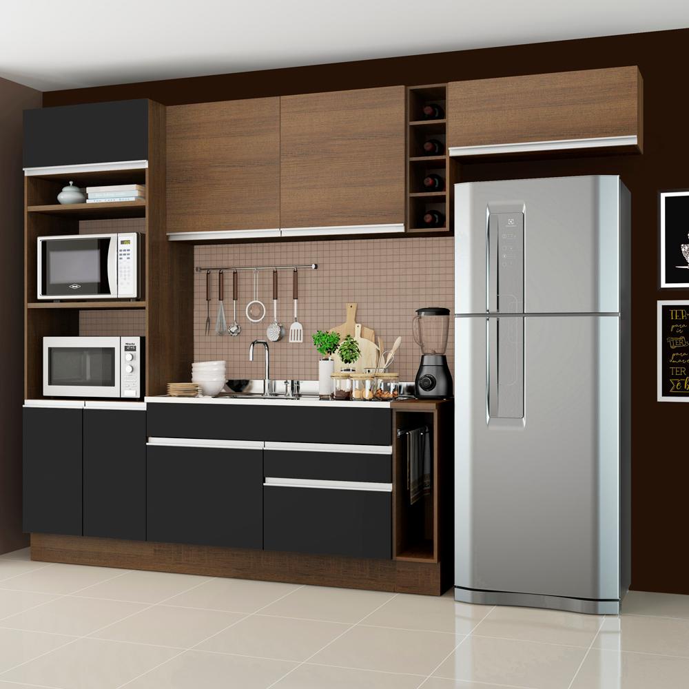 Cozinha Completa Madesa Safira com Armário e Balcão (Sem Tampo e Pia) - Rustic/Preto/Rustic em Oferta na Shopee